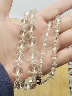 Vintage Faceted Clear Crystal Glass Graduated Beaded Necklace 9" Long